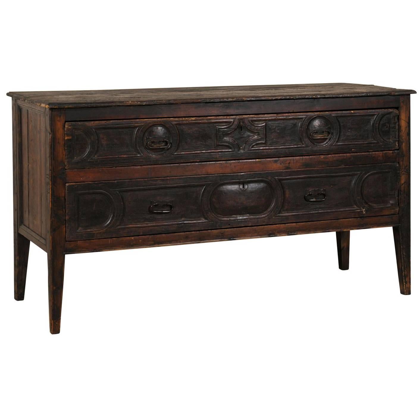 Grand 18th Century Spanish Two-Drawer Console Table/Server