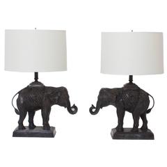 Pair of Mid-Century Bronze Elephant Table Lamps