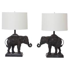 Pair of Mid-Century Bronze Elephant Table Lamps 