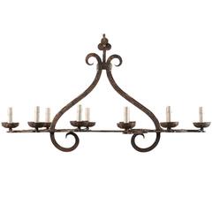 French Vintage Forged Iron Ten-Light Chandelier