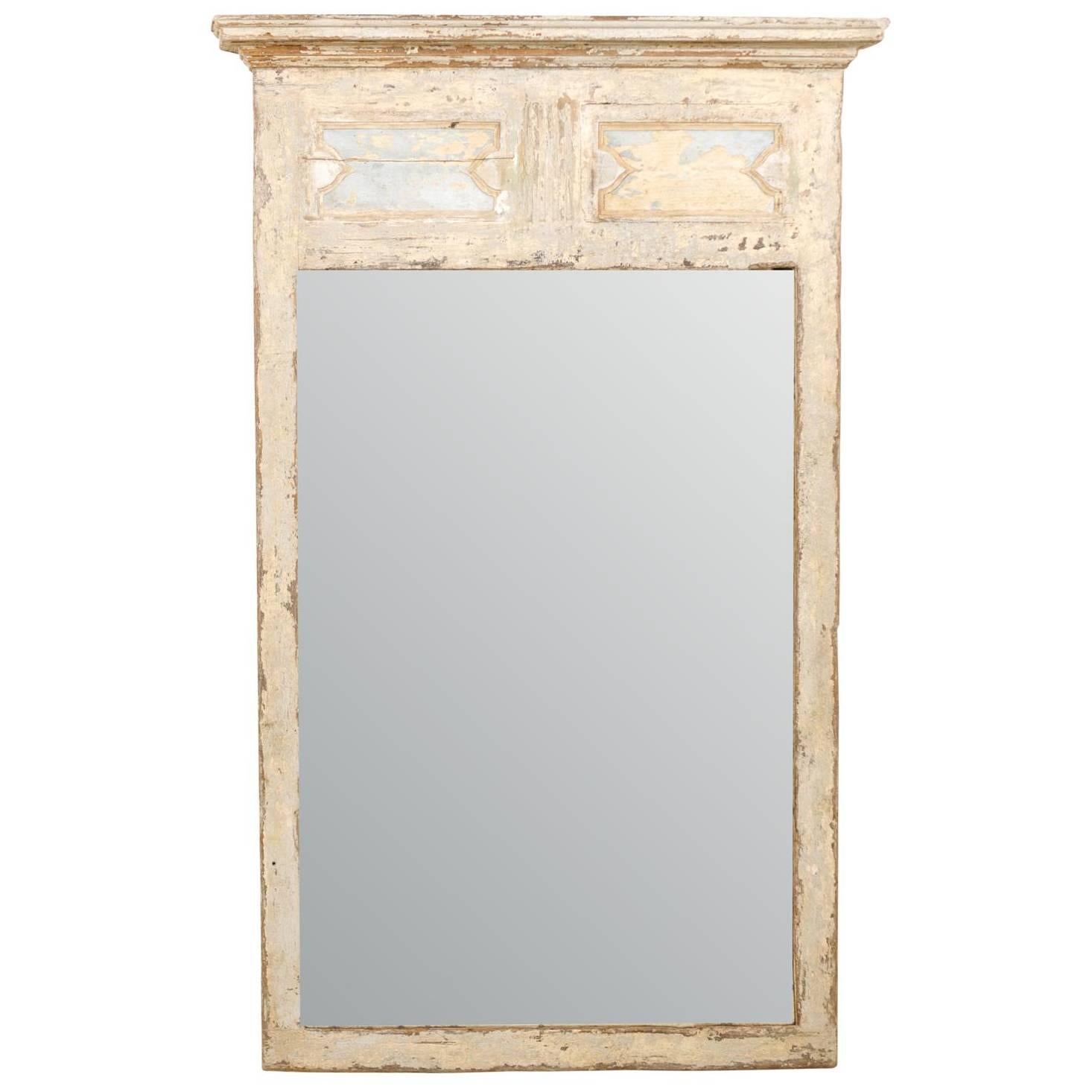 A 19th Century Spanish Large Painted Wood Trumeau Mirror