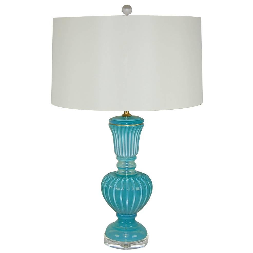 Aqua Blue Murano Opaline Table Lamp by Marbro 