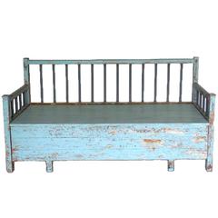 19th Century Antique Swedish Painted Wood Lift Top Bench