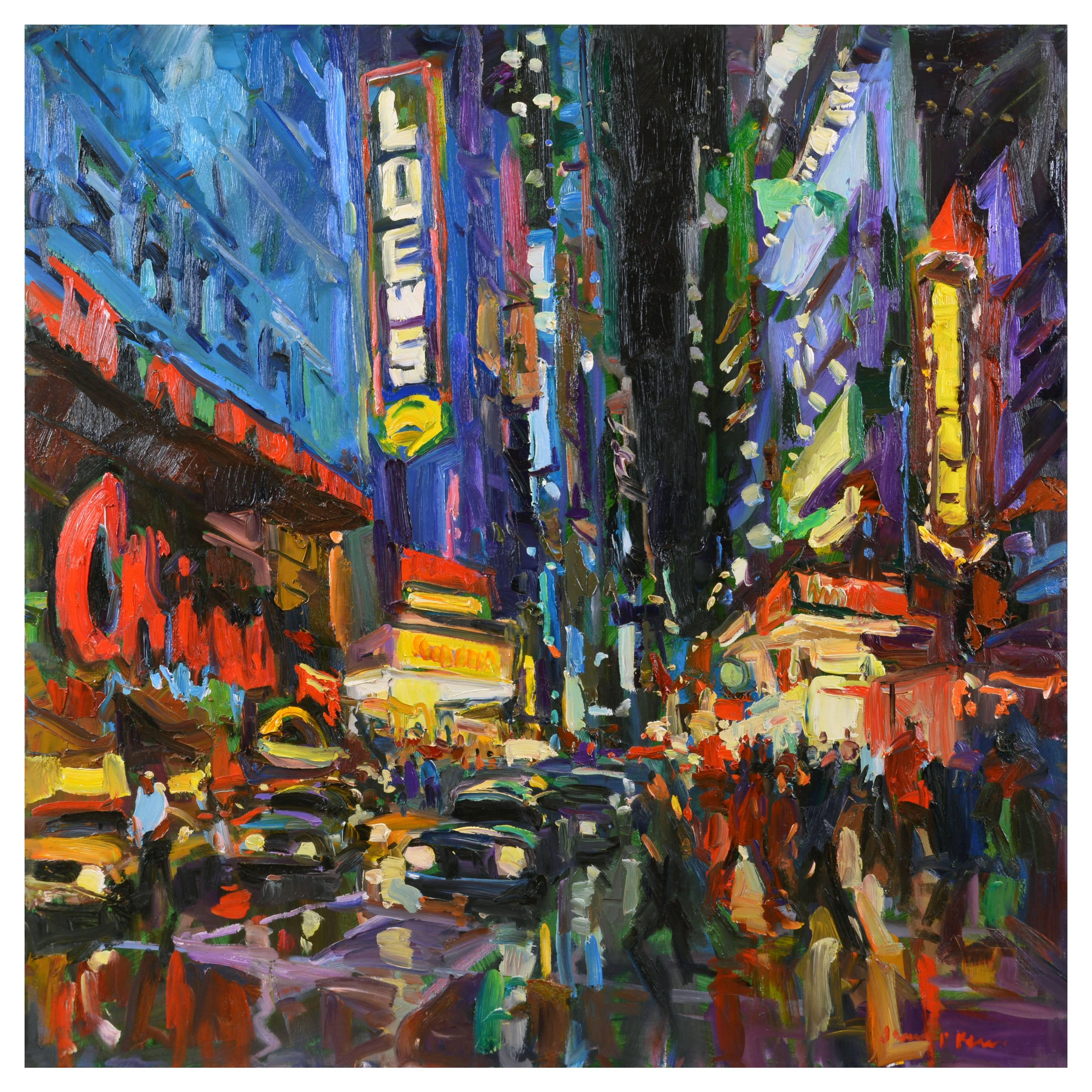 'Opening Night' Broadway NY, Modern Impressionist Oil by James P. Kerr, American
