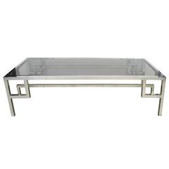 Vintage Modish French 1970s Chrome and Glass Rectangular Coffee/Cocktail Table