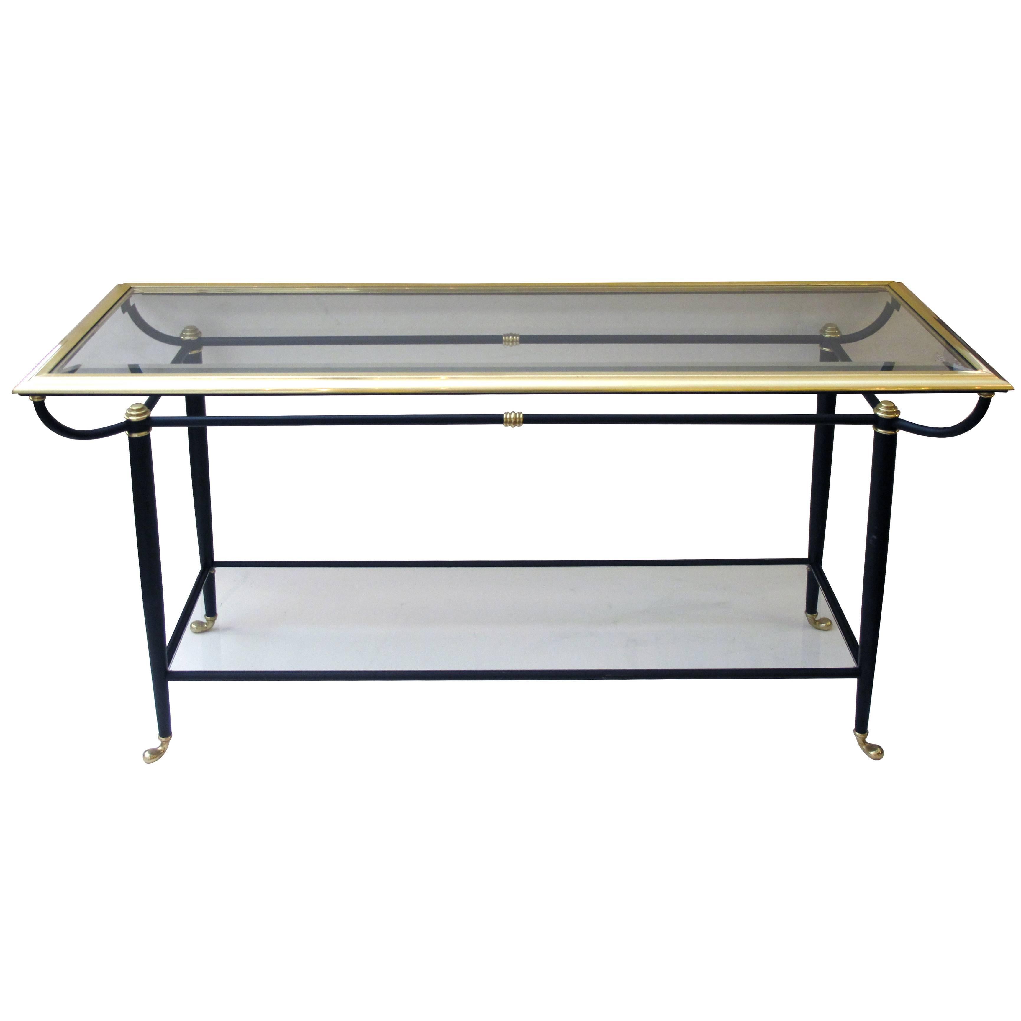 Good French 1960s Brass and Black Metal Console Table For Sale