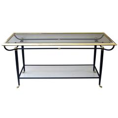 Vintage Good French 1960s Brass and Black Metal Console Table