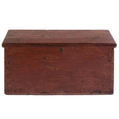 Antique Handsome 19th Century American Painted Trunk with Lovely Worn Painted Finish