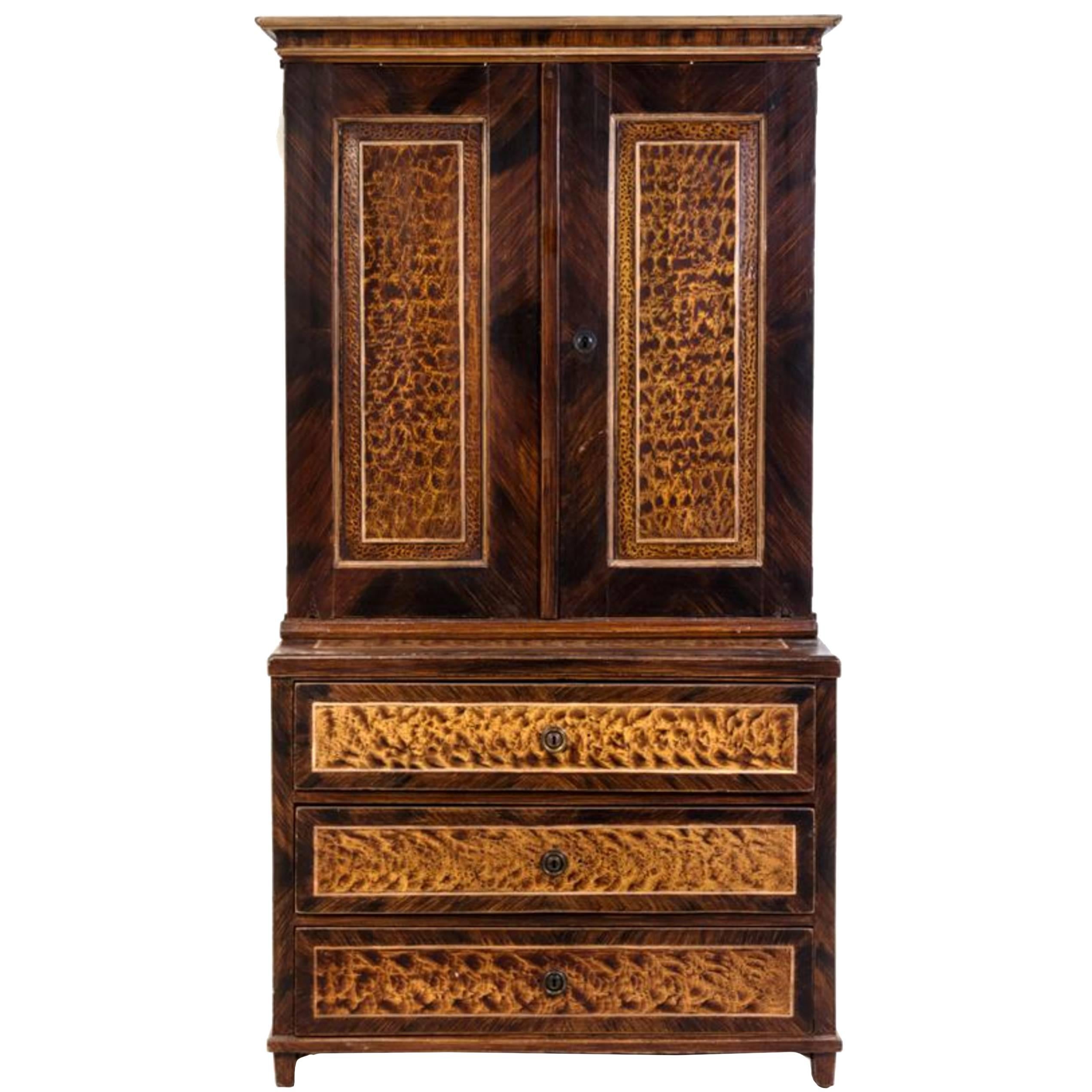 Exceptional American Faux Bois Step Back Cupboard, circa 1840