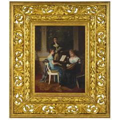 'The Music Hour' by Karl Schellbach, Carved Louis XVI Open Work Giltwood Frame