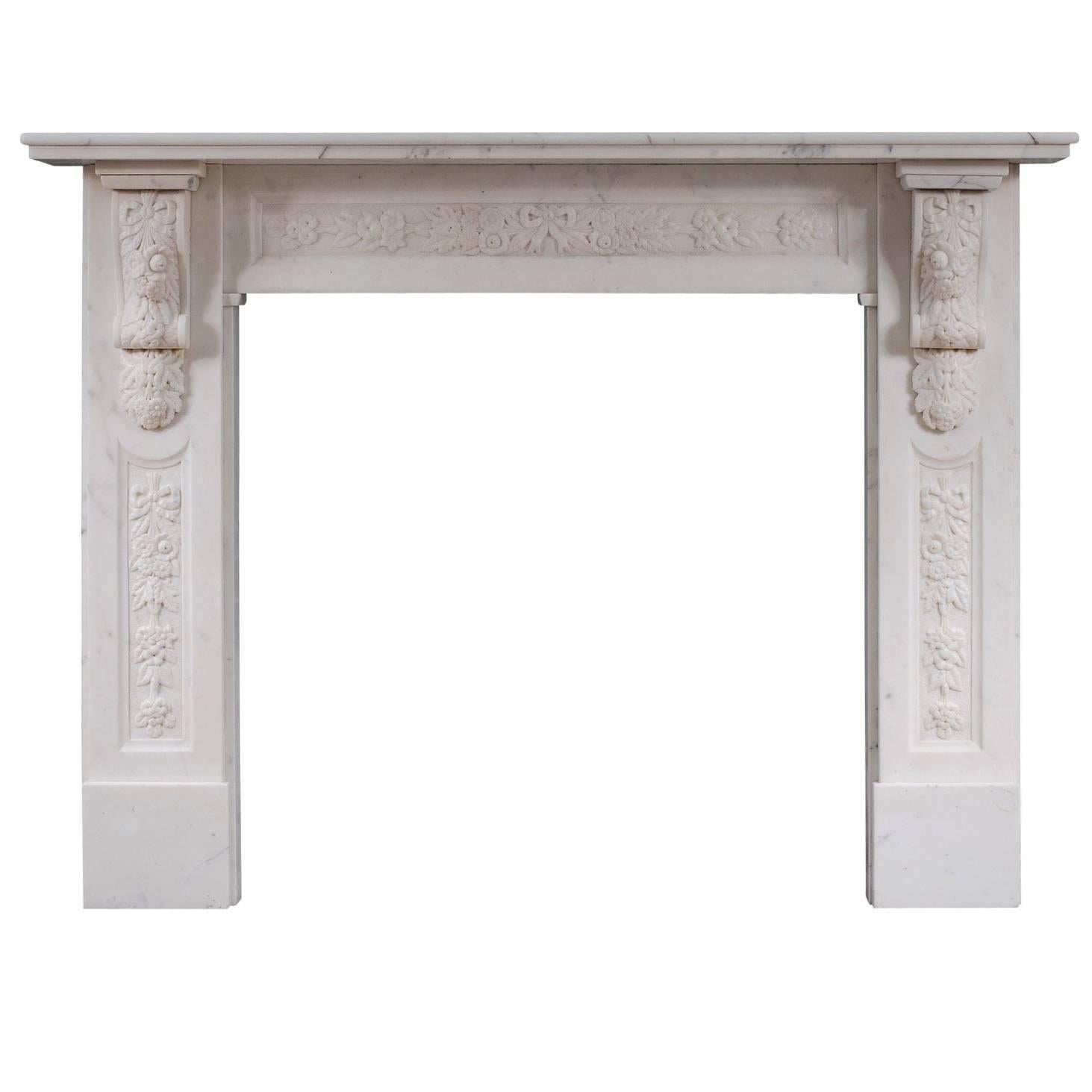 Early Victorian English Statuary Marble Fireplace