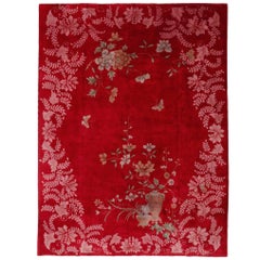 Superbe tapis Art Déco chinois rouge laqué