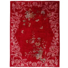 Stunning Lacquer Red Chinese Art Deco Carpet