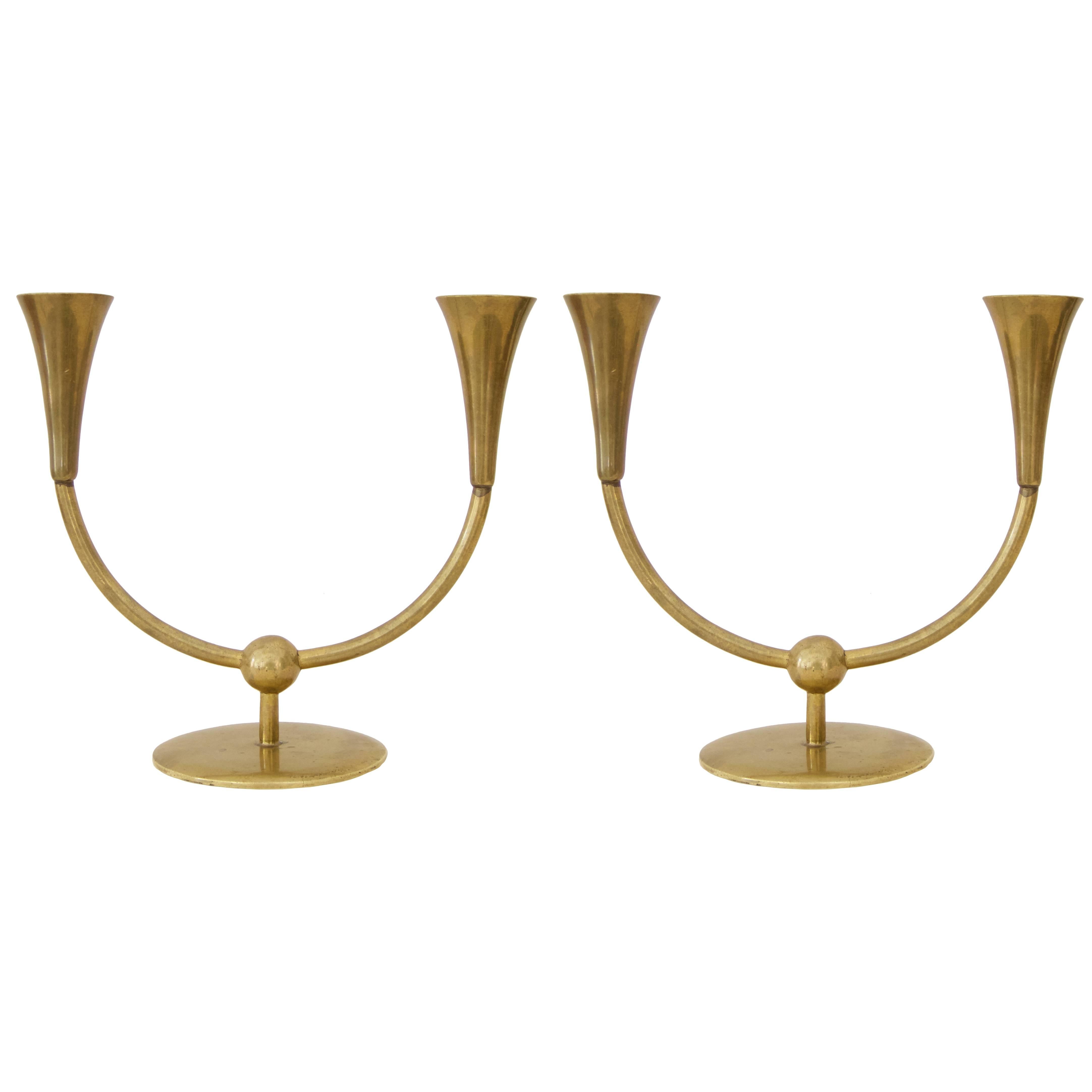 Pair of Two-Arm Candleholders by Richard Rohac For Sale
