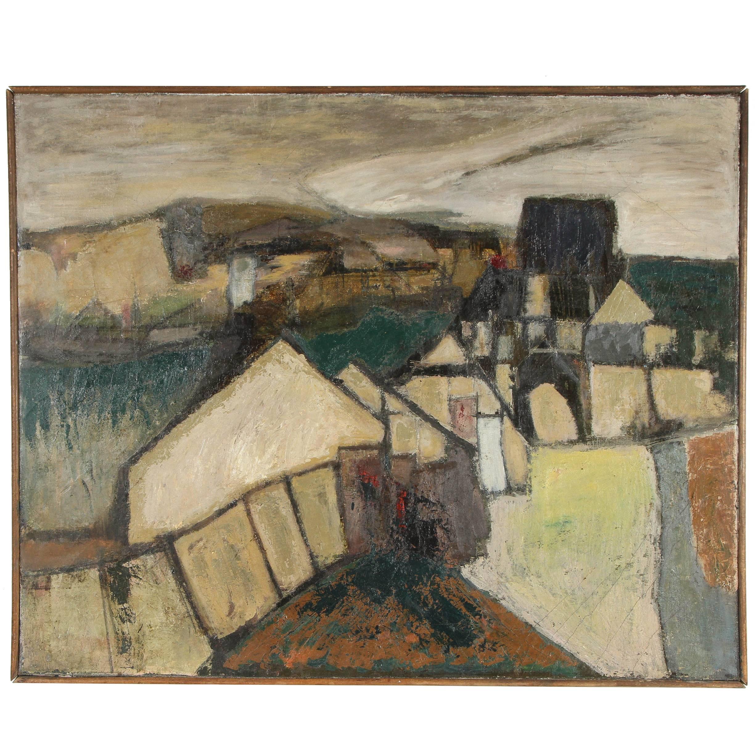 European Village Oil on Canvas For Sale