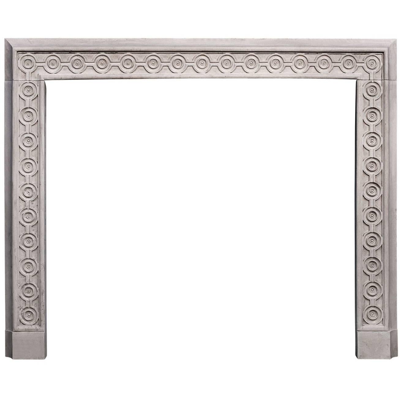 Attractive English Limestone Fireplace with Guilloche Carving For Sale