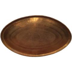 Very Large 19th Century French Oval Brass Tray with Geometric Designs