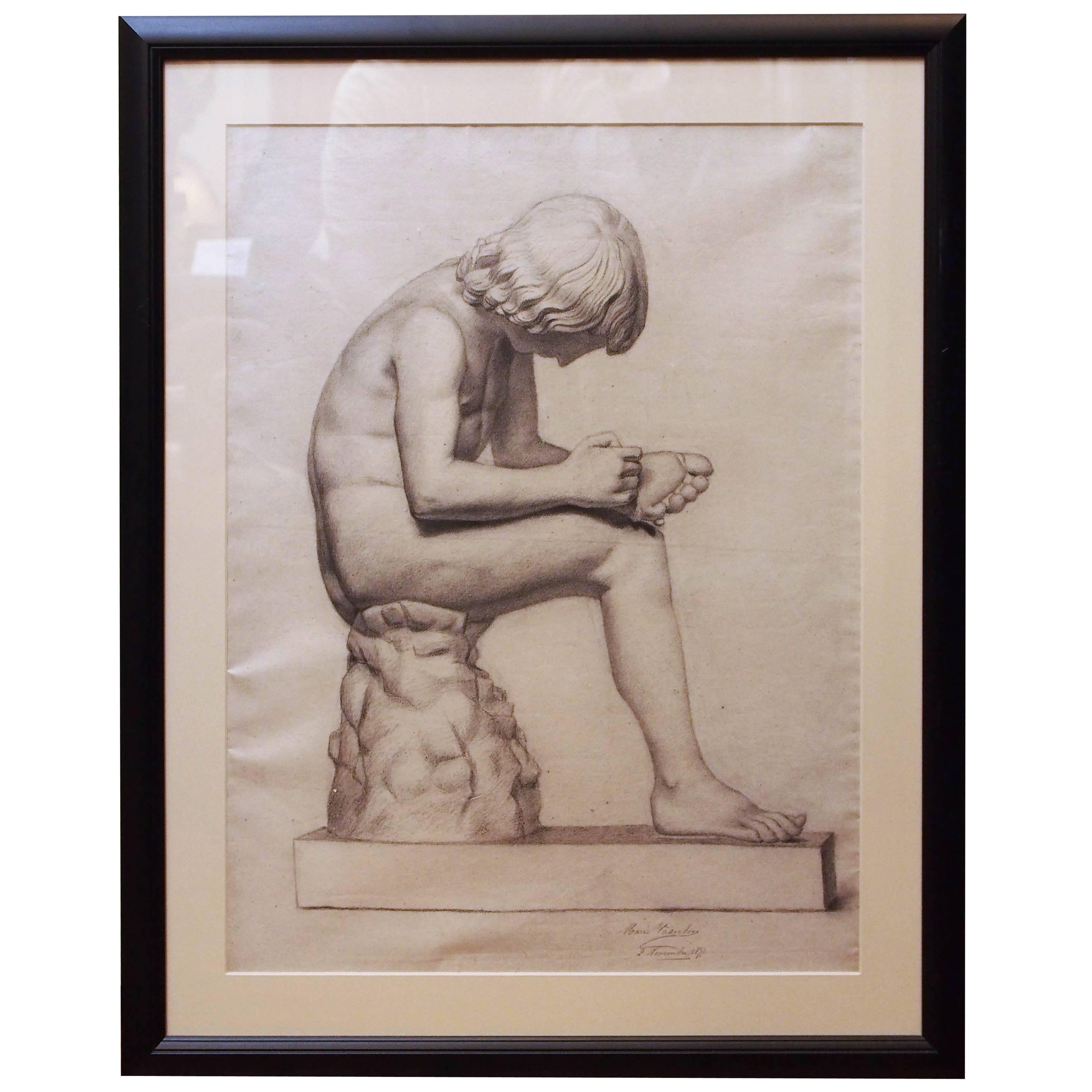French Academy Drawing of Boy For Sale