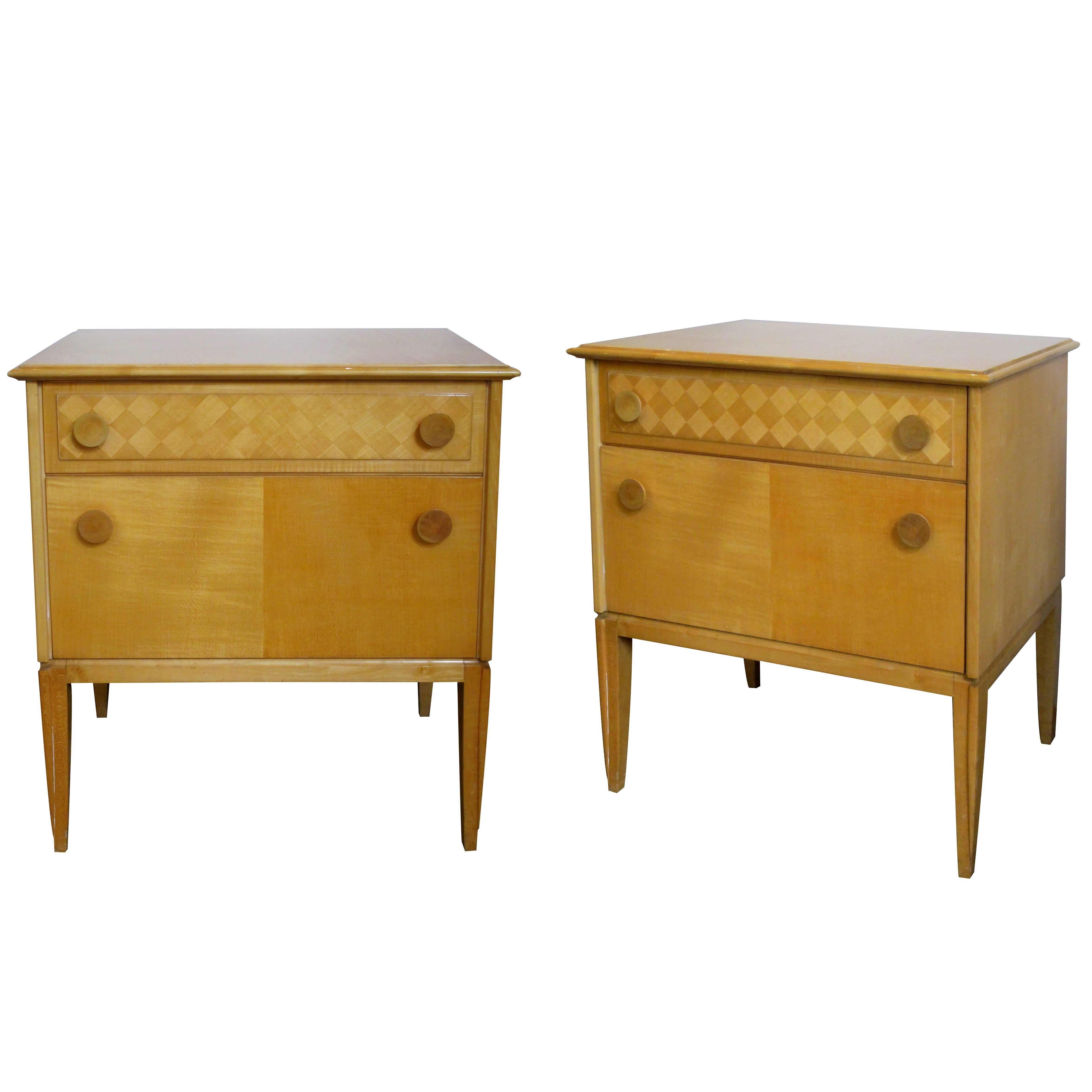 Sleek and Good Quality Pair of French 1960s Sycamore Two-Drawer Bedside Cabinets