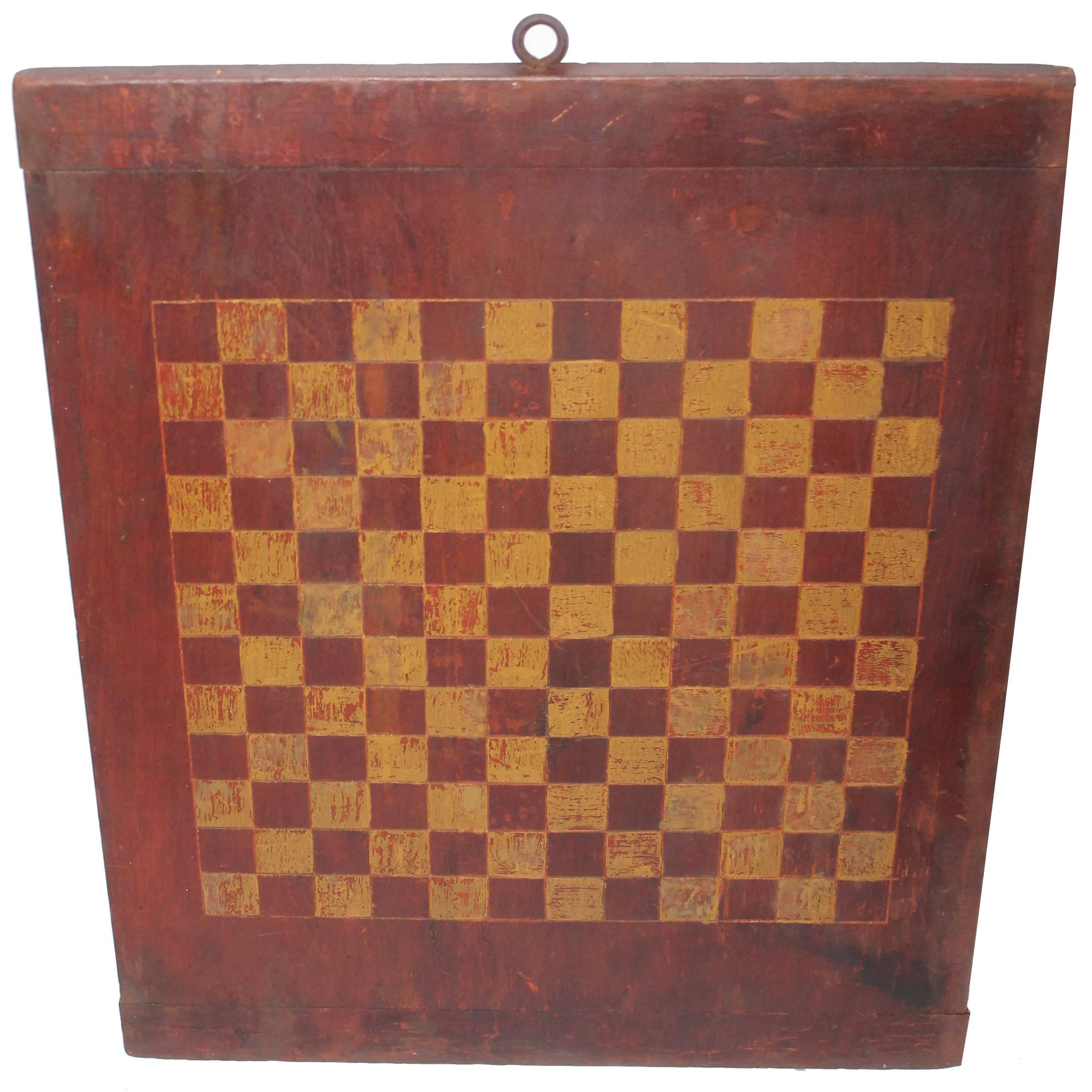 19th Century Original Red and Mustard Painted Gameboard