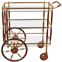 Mid-Century Modern Brass and Walnut Bar Cart