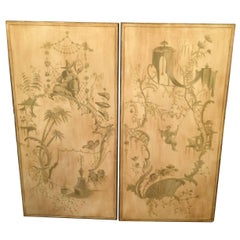 Pair of Hand-Painted Vintage Asian Panels