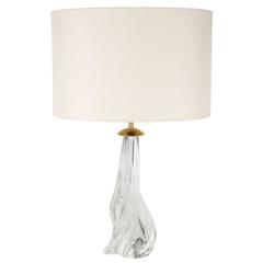 Crystal Swirl Form Table Lamp by St. Louis with Brass Fittings and Custom Shade