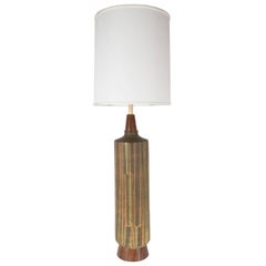Mid-Century Organic Modern Ceramic & Walnut Table Lamp in Earth Tones by Bitossi