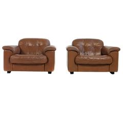 Pair of High Quality 1960s De Sede DS 101 Leather Lounge Chairs James Bond, 1969