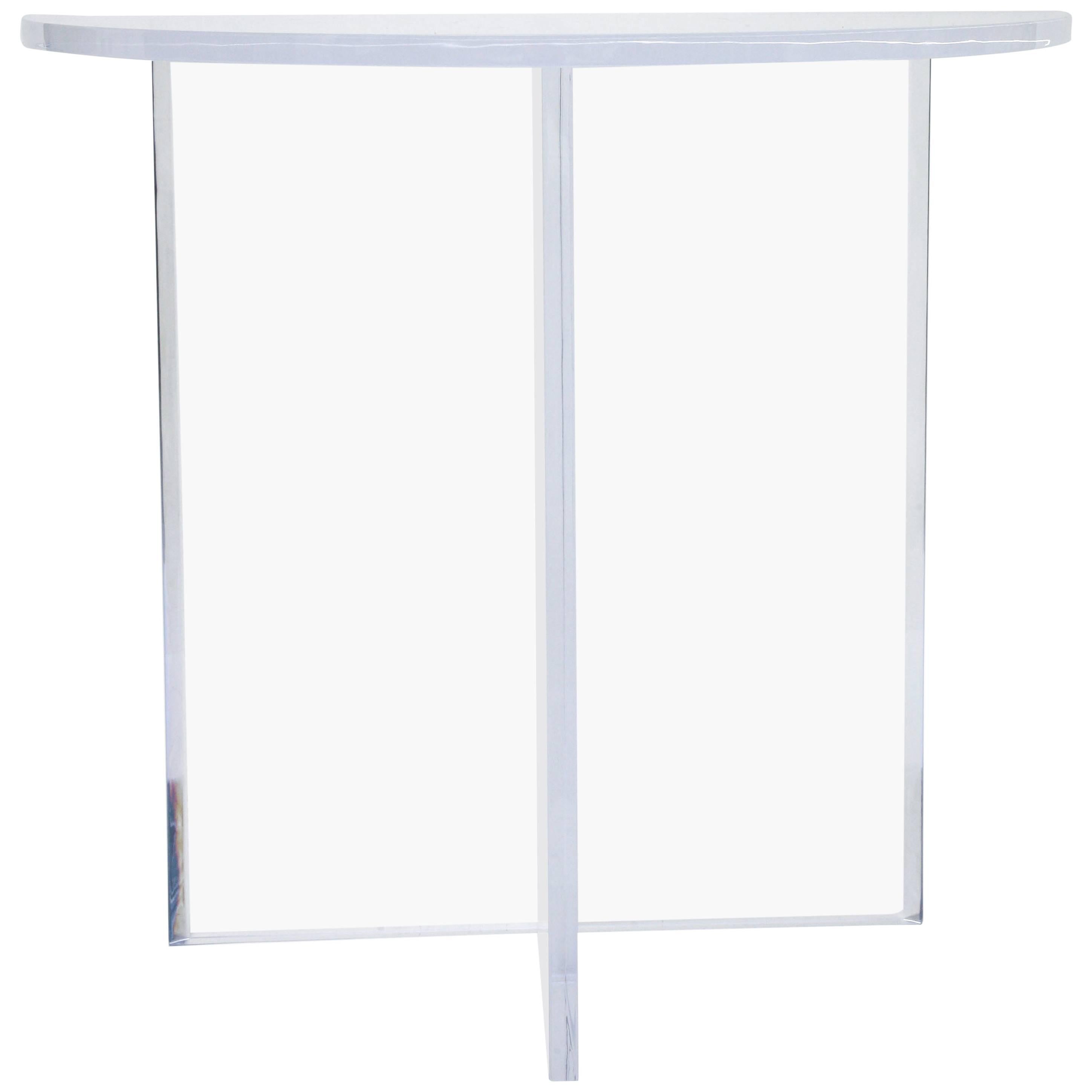 Bespoke Demilune Console Table in Clear Lucite, Style of Charles Hollis Jones