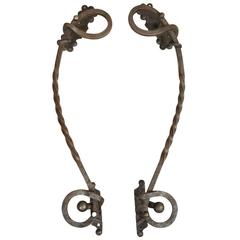 19th Century French Hand-Forged Iron Door Handels, Pulls