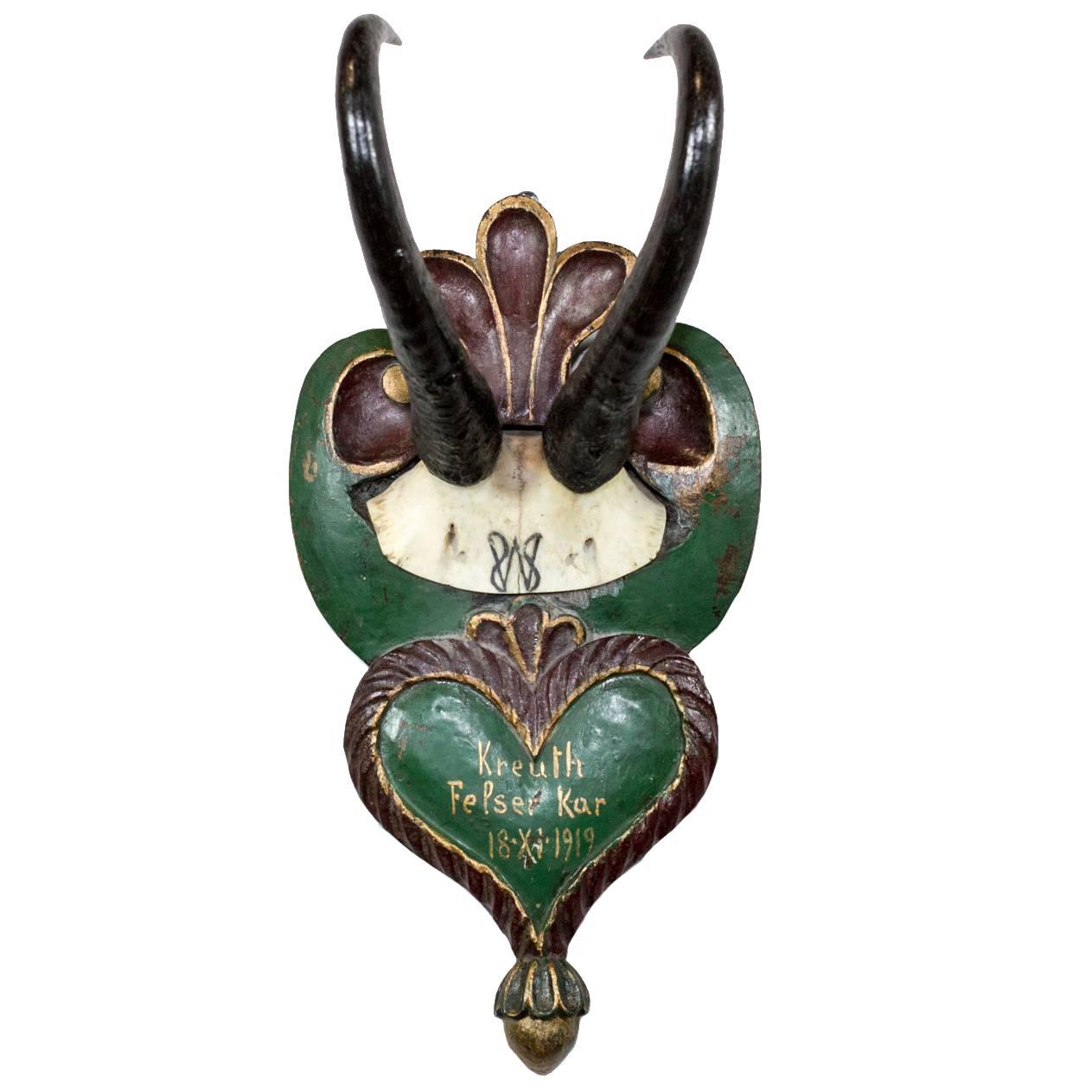 Hand-Painted German Chamois Trophy with Cypher of Wilhelm II Dated 1919