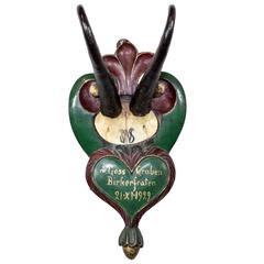 Hand-Painted German Chamois Trophy with Cypher of Wilhelm II Dated 1929