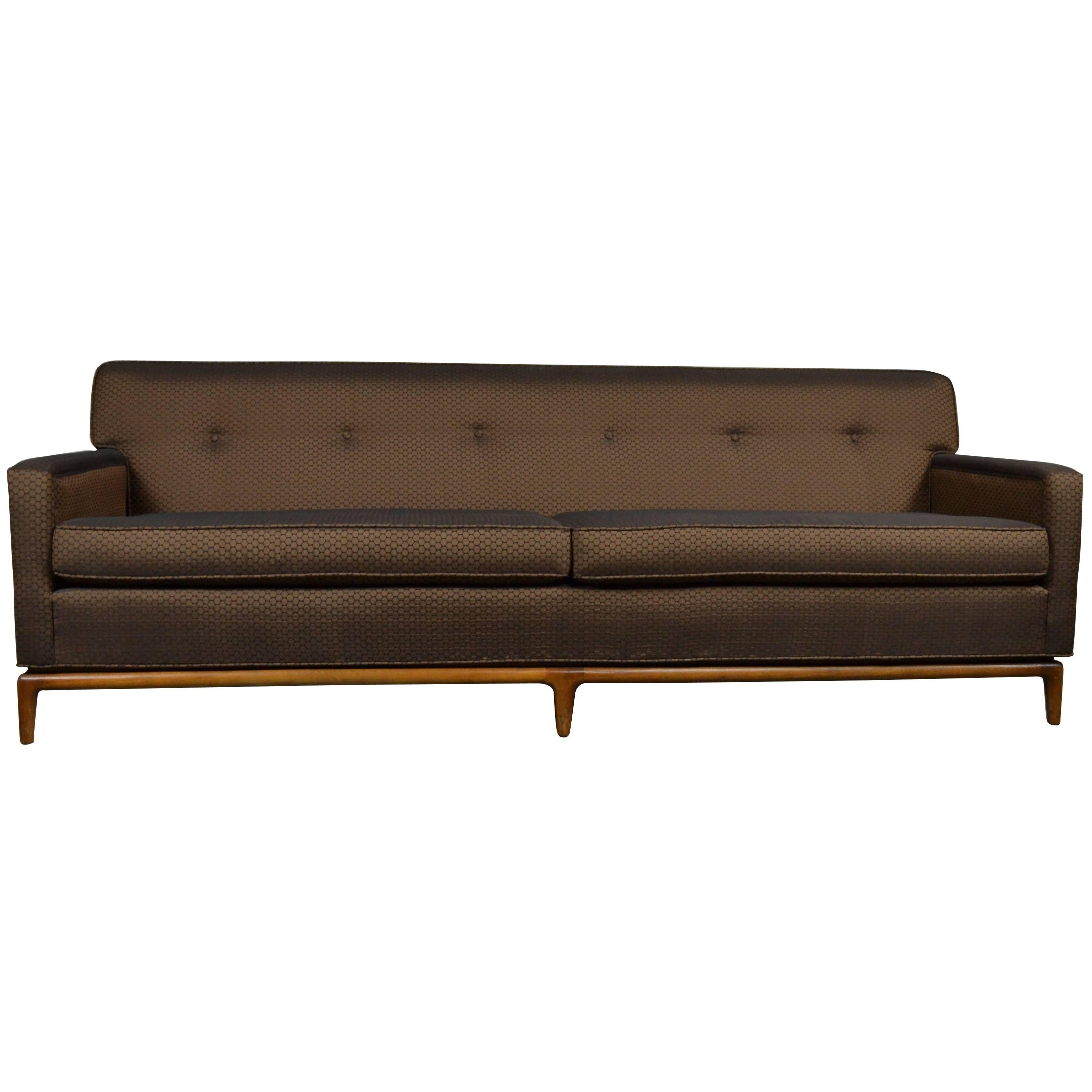 Vintage Mid Century Modern Tufted Tight Back Lawson Style Sofa on Walnut Base