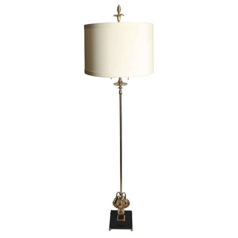 Floor Lamp Art Deco brass and onyx 1920's For Sale