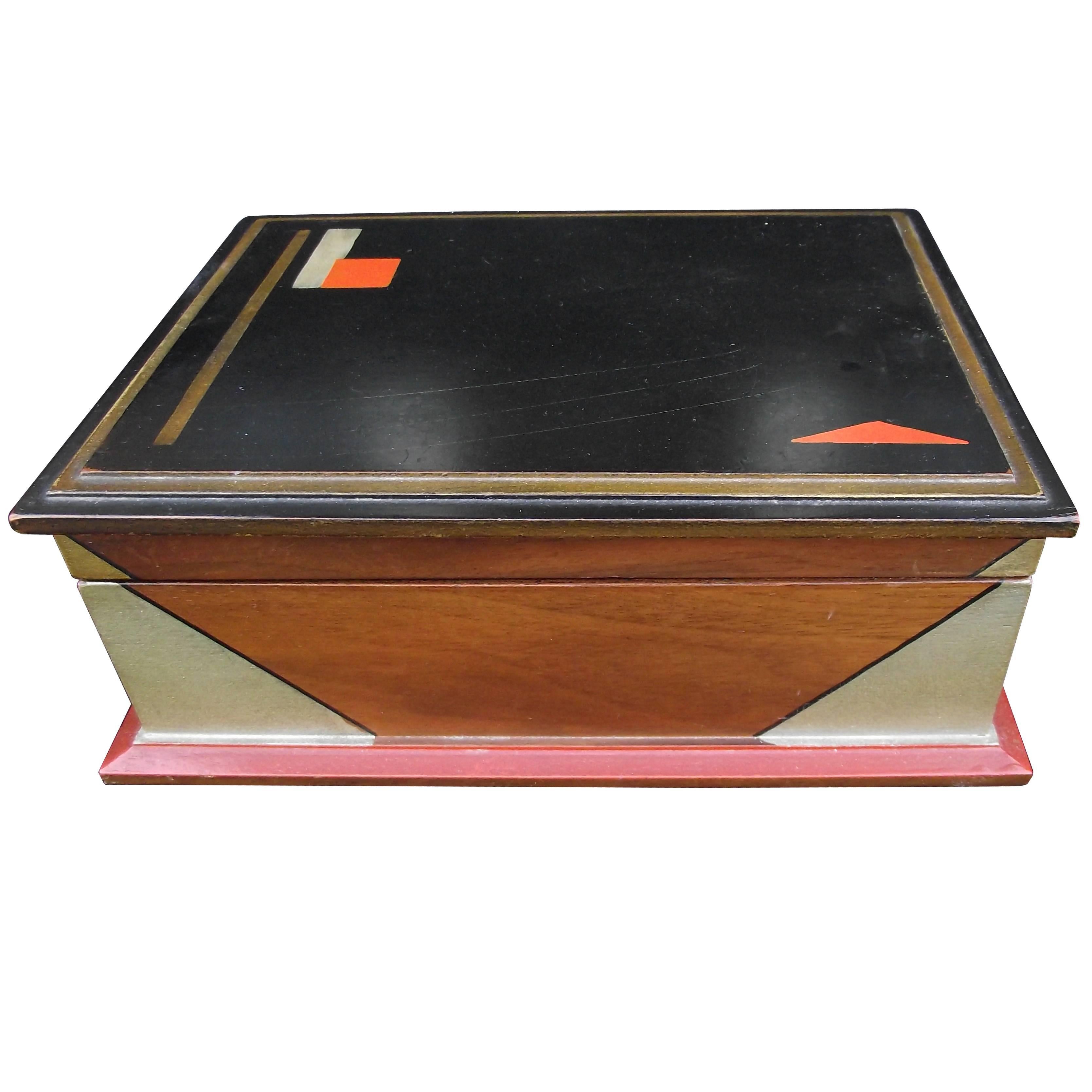 Rare Art Deco Box, Hand-Painted, Gold Accents, Desk Set