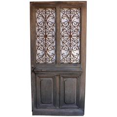 Antique French Oak Front Door with Cast Iron Grills