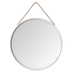 White Lacquered Round Mirror with Leather Strap 10