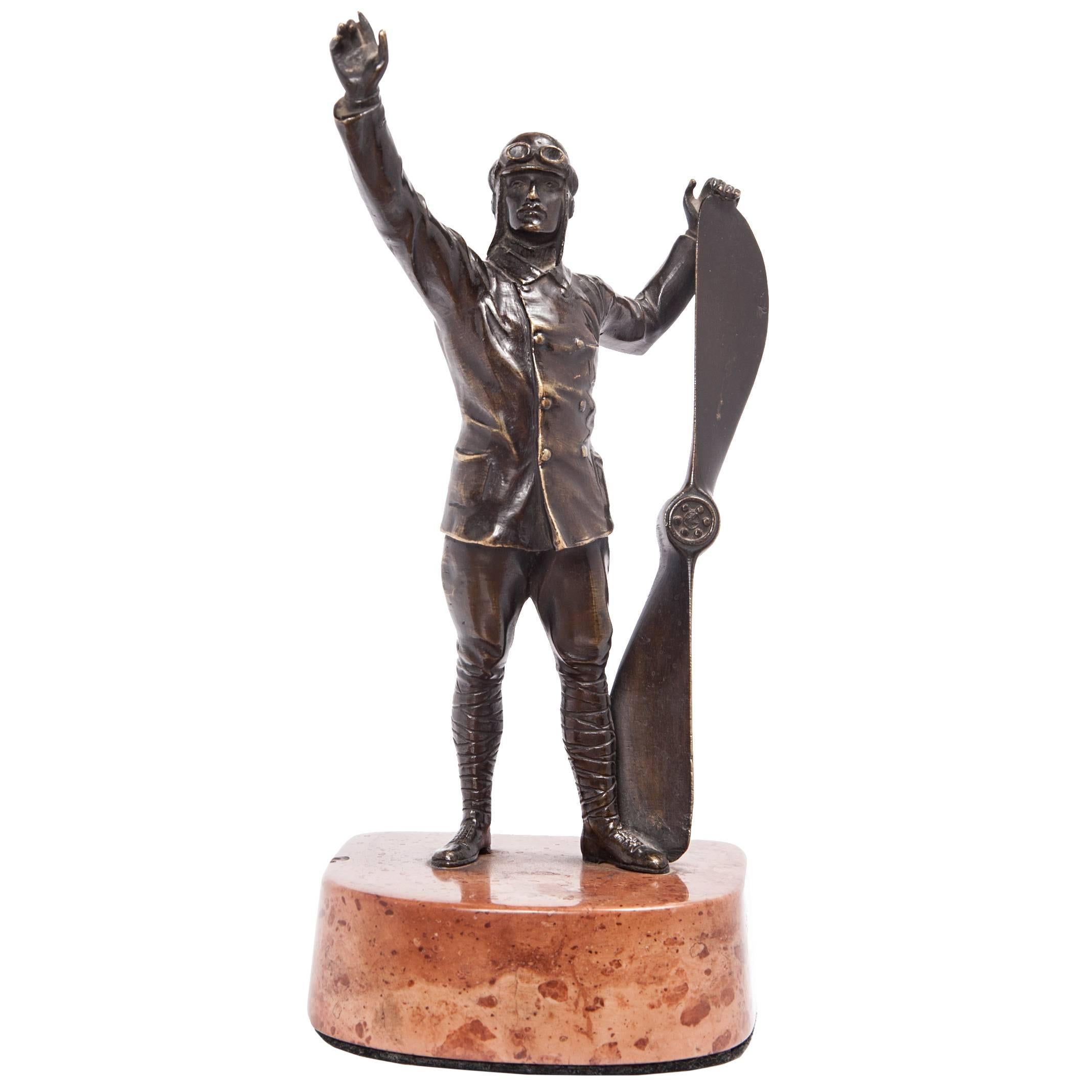 Nice and Unusual Bronze Figure of a Pilot from circa 1920 For Sale