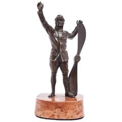 Nice and Unusual Bronze Figure of a Pilot from circa 1920