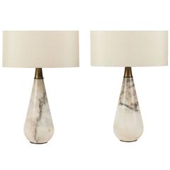 Pair of Italian Carrara Marble Table Lamps
