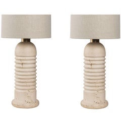 Pair of Carved Travertine Table Lamps