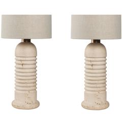 Pair of Carved Travertine Table Lamps 5