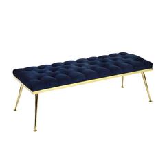 Tufted Brass Bench in the Style of Gio Ponti