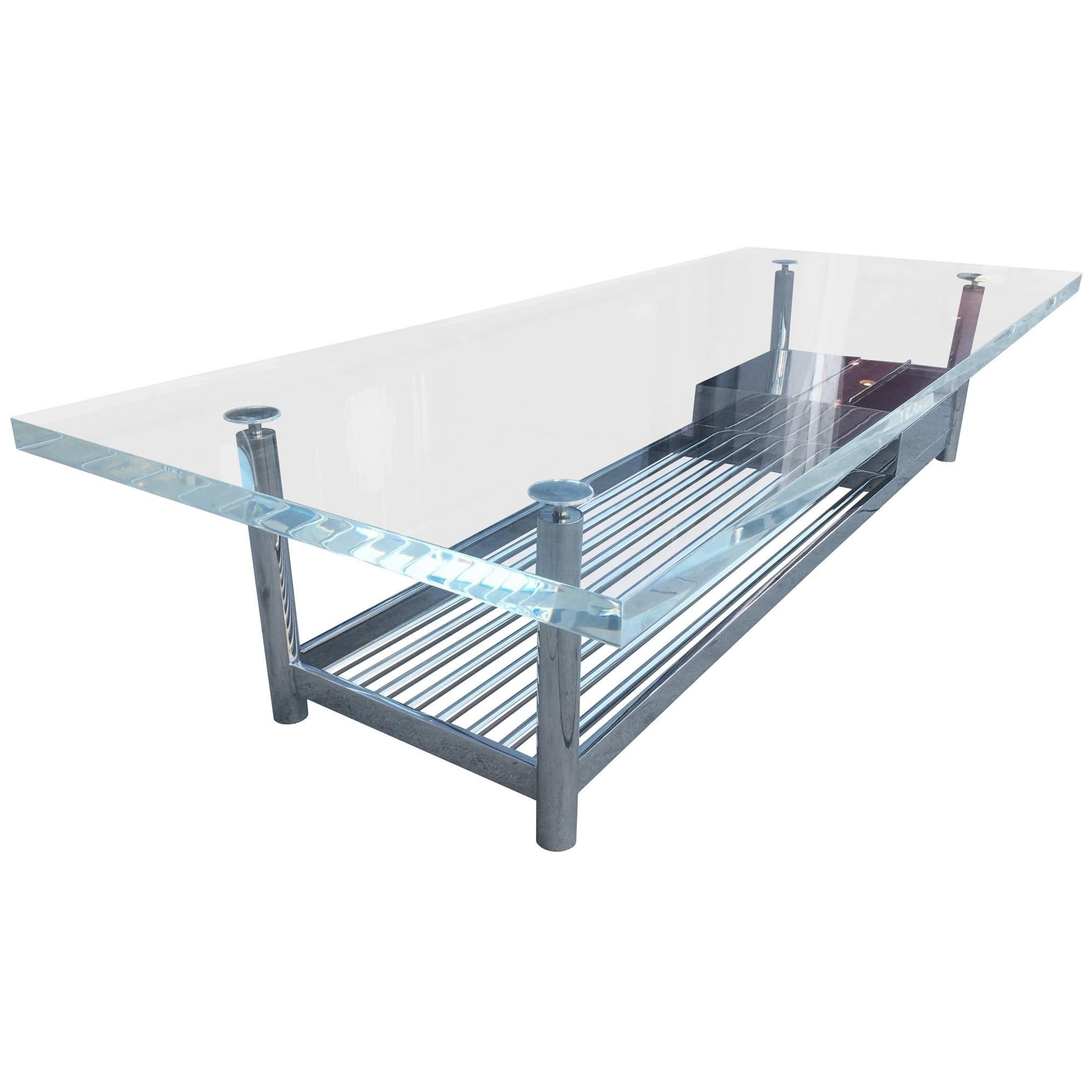 Limited Edition "Marion" Coffee Table in Stainless Steel and Lucite by J. Blake