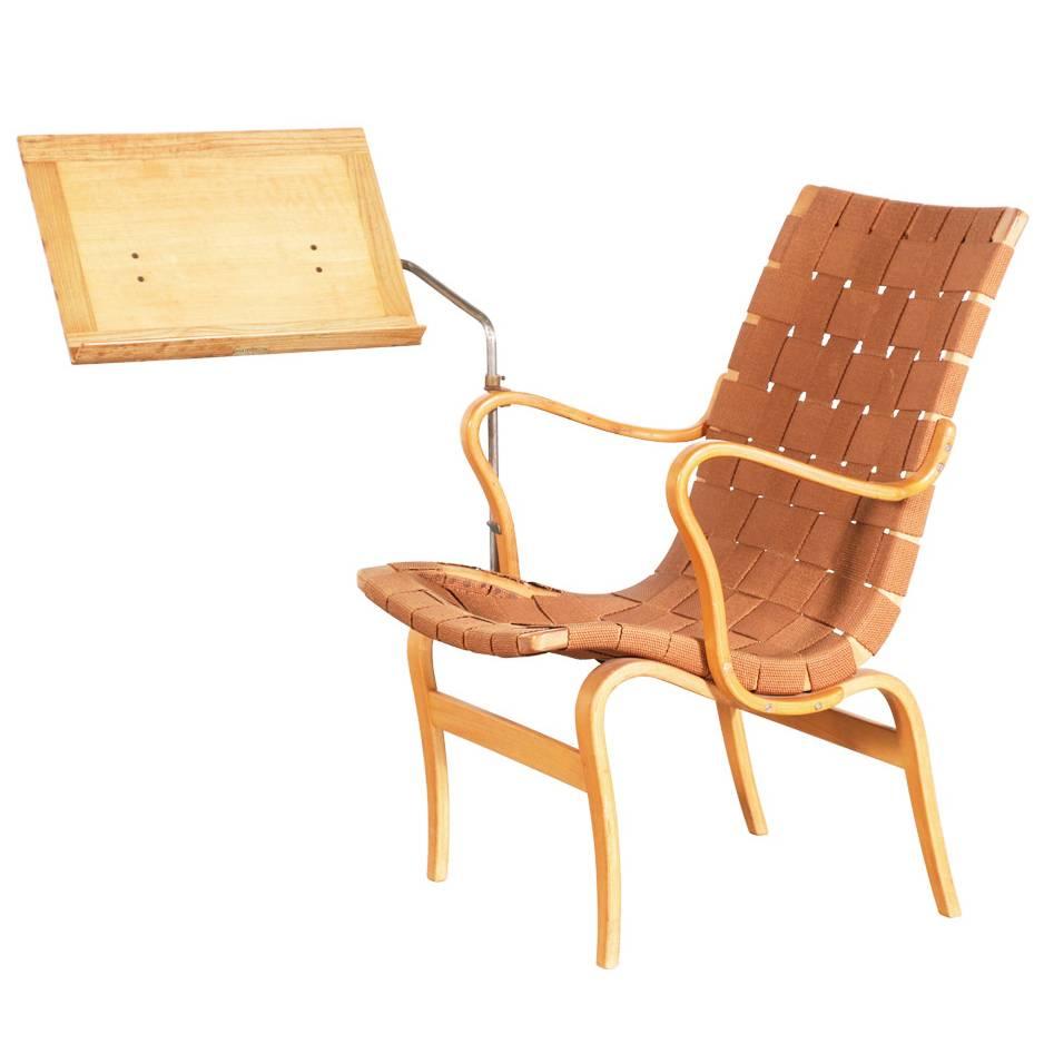 Bruno Mathsson Easy Chair for Karl Mathsson with Rare Book Stand