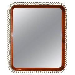 Mirror with Mahogany and Brass Frame, Sweden, circa 1950