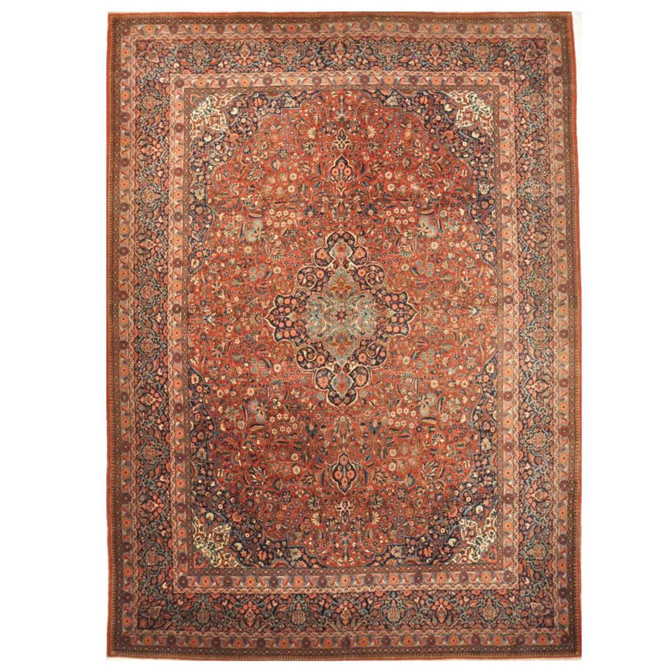 Antique Room Size Persian Kashan Rug For Sale