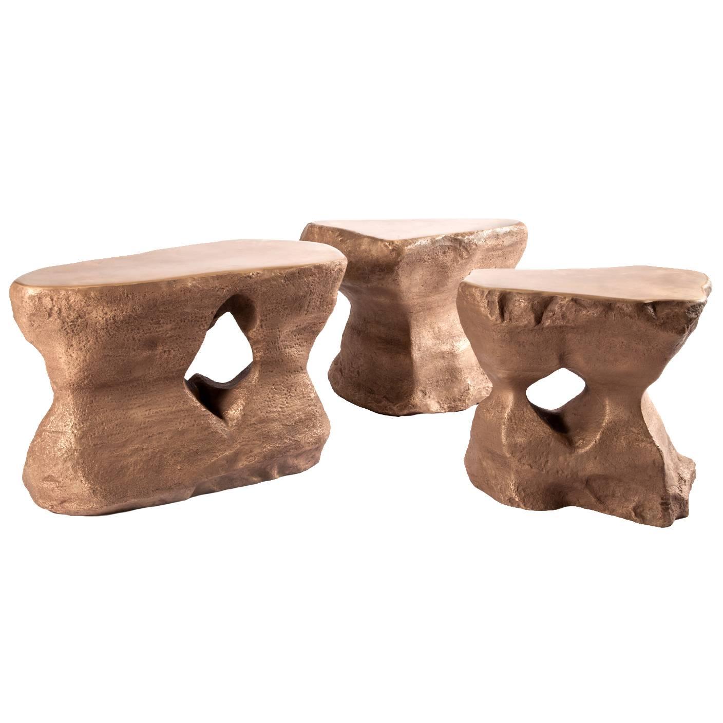 Set of Three Coffee Table in Bronze River 1/2/3  Model by Studio Superego, Italy