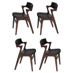 Four Danish Rosewood and Black Leather Dining Chairs 5